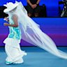 Naomi Osaka wearing an outfit inspired by jellyfish with a touch of butterfly, designed by the player, couturier Robert Wun and Nike, at the Australian Open.