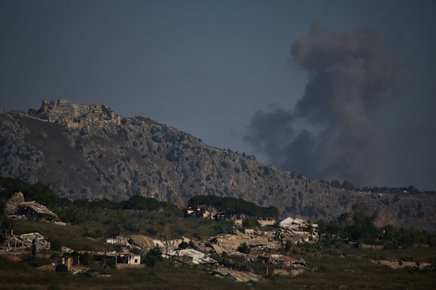 Smoke rises to the sky in an area near Beaufort Castle following an Israeli military strike in southern Lebanon as seen from northern Israel, Friday, June 19, 2026.