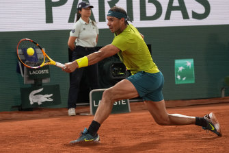 Spain’s Rafael Nadal returns the ball to Germany’s Alexander Zverev.