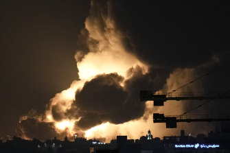 Fire from an oil depot lights the sky over Jeddah, Saudi Arabia, after the attack.