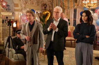 Martin Short, Steve Martin and Selena Gomez in season two of Only Murders in the Building.