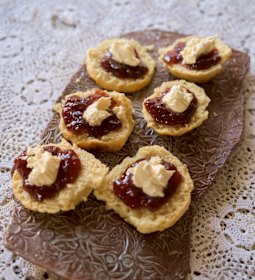 Helen Pitt's preloaded scones with jam and clotted cream. 