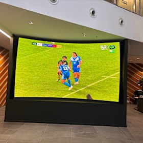 A massive TV has been installed in the foyer at rugby league HQ.