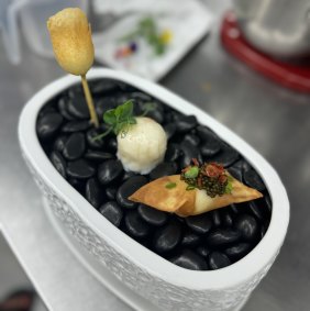 Trio of quail eggs.