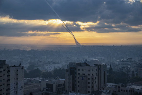 Rockets are fired toward Israel from the Gaza Strip.