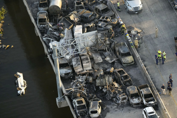 The aftermath of a multi-vehicle pile-up on I-55 in Manchac, Louisiana.