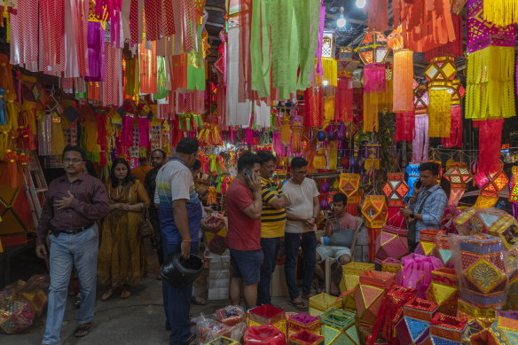 A roadside lantern sale in Mumbai, India, ahead of Diwali.