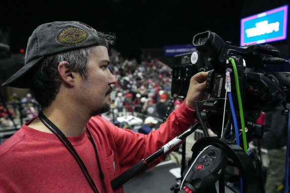RBSN cameraman Will Lawrence sets up for a Trump rally.