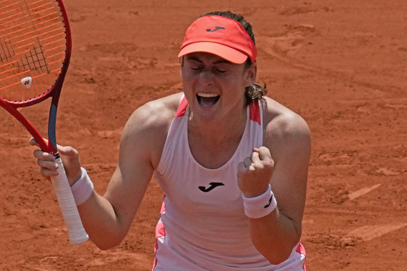Tamara Zidansek celebrates her place in the French Open semi-finals, a result which dwarves her previous best return at a major - reaching the second round in Melbourne (2019 and 2020) and at Wimbledon in 2019.