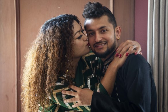 Same-sex couple Surendra Pandey, right, and Maya Gurung, who got married six years ago.