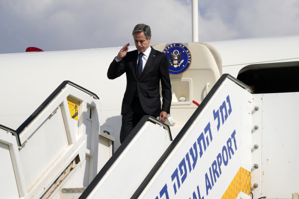Secretary of State Antony Blinken arrives at Ben Gurion Airport in Tel Aviv, Israel.