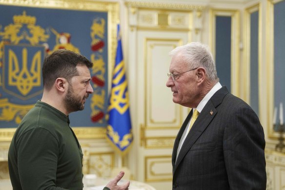 Ukrainian President Volodymyr Zelensky and US special envoy Keith Kellogg meet in Kyiv on Thursday.