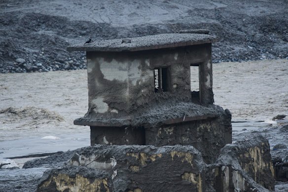 Damage to buildings in Devighat in the Nuwakot district in Nepal. 