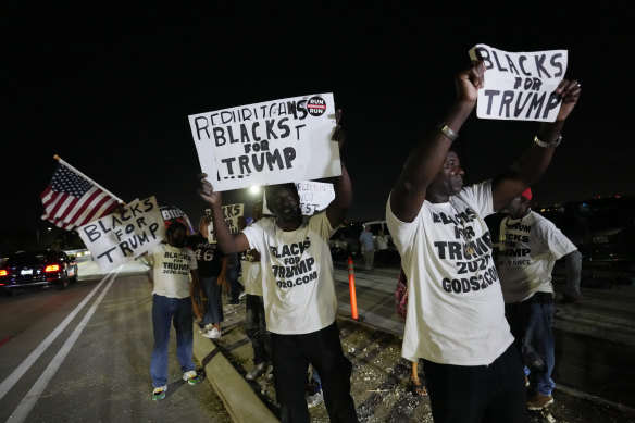 A group of Black Trump supporters demonstrate in favour of former the former US president.