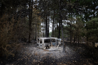 A wrecked vehicle near Glenlogie after fires tore through last week.