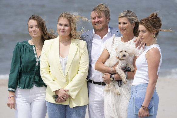 Dutch King Willem-Alexander and Queen Maxima and their daughters (from left), Ariane, Catharina-Amalia and Alexia, and dog Mambo.