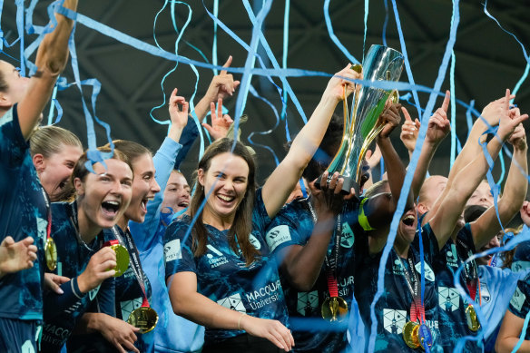 Sydney FC celebrate with A-League Women grand final win.