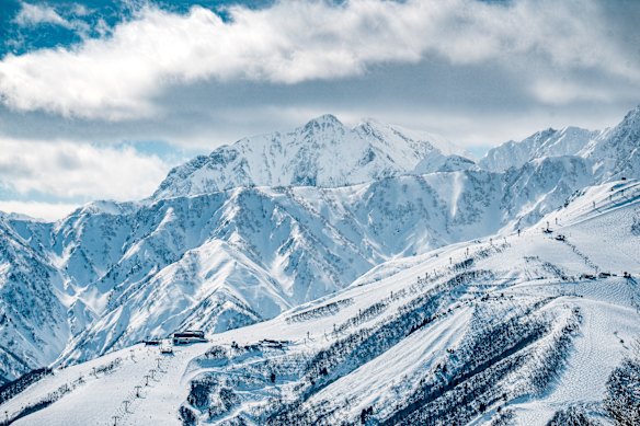 Snow-laden mountains at Hakuba, just outside Nagano on Honshu. 