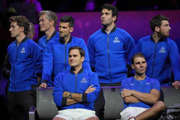 Roger Federer and Rafael Nadal after playing for the final time together in September.