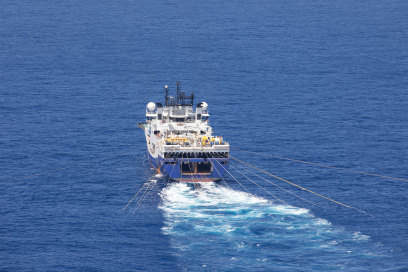 Woodside’s seismic testing vessel conducts operations off the Pilbara coast in December last year.
