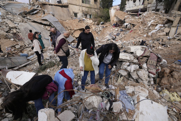 Displaced residents return to find the rubble of their destroyed house in Baalbek, eastern Lebanon, on Thursday.