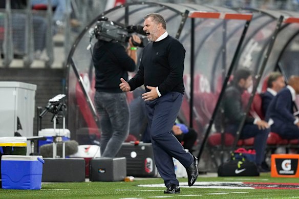 Postecoglou reacts during the Europa League qualifying play-off between AZ and Celtic in the Netherlands in August.