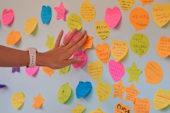 Many of the cards and other messages fill the walls at an indoor Punch exhibit.