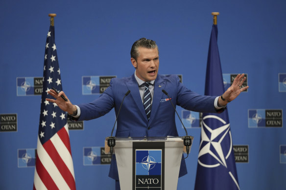 US Defence Secretary Pete Hegseth speaks at NATO headquarters in Brussels on Thursday. 
