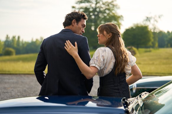 Alex Hassell as Rupert Campbell-Black and Bella Maclean as Taggie O’Hara in Rivals.