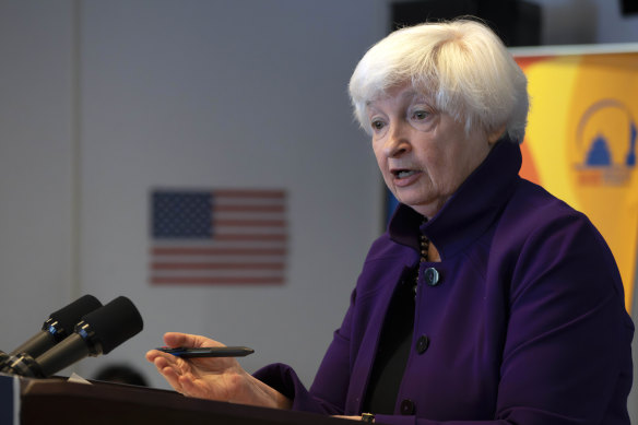 Treasury Secretary Janet Yellen during a press conference at the US Embassy in Beijing.