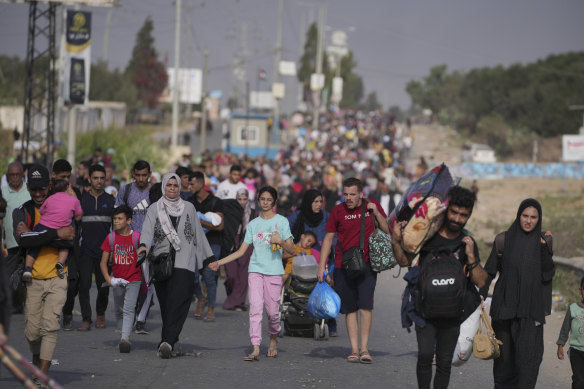 Palestinians fleeing south from Gaza City.