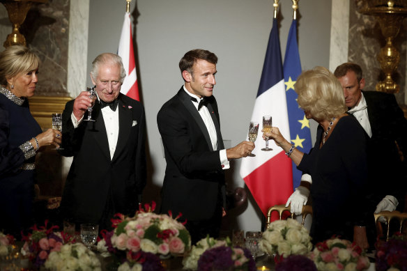 Lavish banquet: the two couples toast their countries’ friendship.