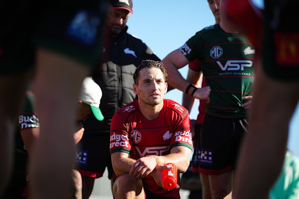 Cameron Murray takes a breather at Souths training on Tuesday.