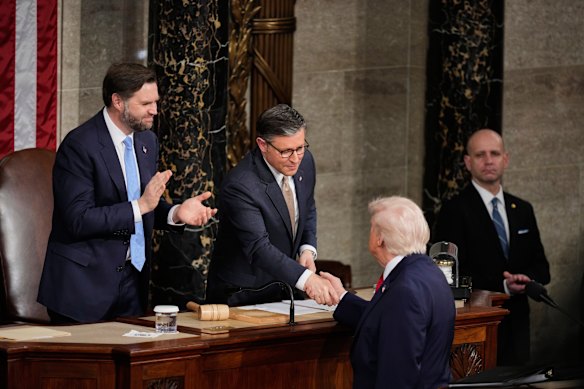 The vice president applauds Trump’s State of the Union address last week.