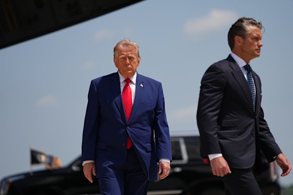 President Donald Trump and Secretary of Defense Pete Hegseth, arrive to attend the dignified transfer of four U.S. service members recently killed in the Middle East, at Dover Air Force Base, Del., Wednesday, July 22, 2026