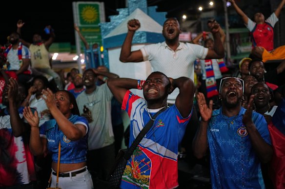 Haitian fans at a World Cup watch zone. 