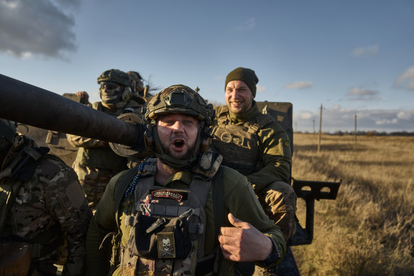 Ukraine’s 56th Brigade anti-aircraft installation leaves for a combat mission on November 10 in the Bakhmut District of Ukraine. 