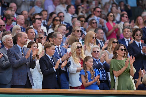 Prince William, Prince George, Princess Charlotte and Princess Catherine in the royal box, and Australia’s Nicole Kidman (third row).