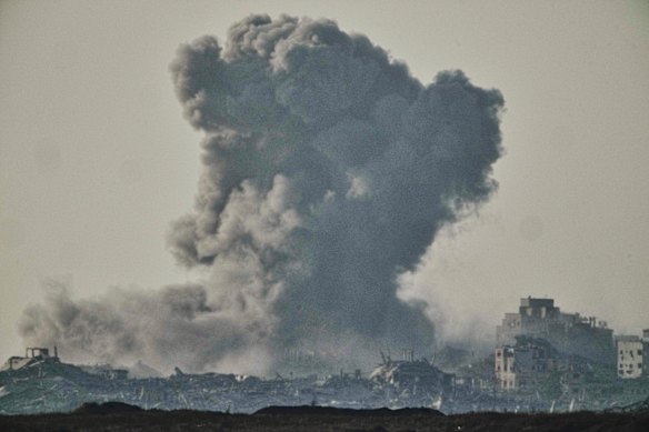 Smoking grows after an Israeli strike in the Northern Gaza last week.