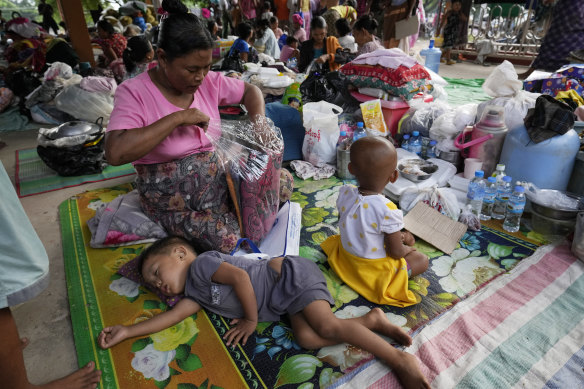 Flood victims at temporary camp opened at a monastery in Naypyidaw, Myanmar, on Sunday.