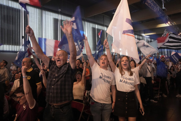 Supporters of French far-right Presidential candidate Marine Le Pen at her campaign rally in Arras.