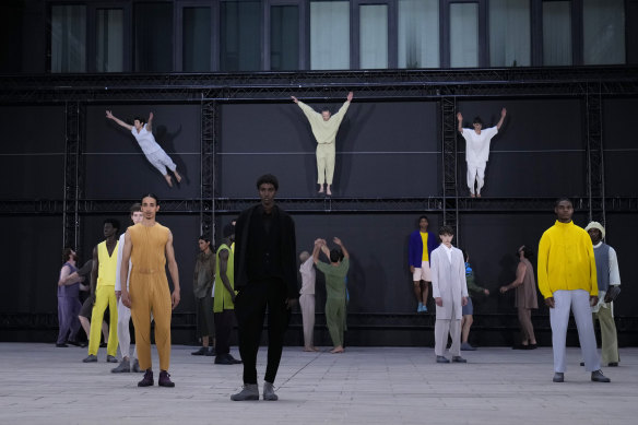 Models wear creations as part of Issey Miyake Homme Plisse men’s Spring Summer 2023 collection.