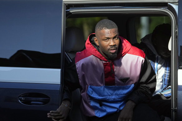 Marcus Thuram arrives at France’s training centre in Qatar on Monday.