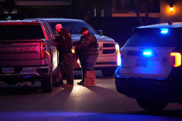 Las Vegas police work near the home of former actor Nathan Chasing Horse in Las Vegas.