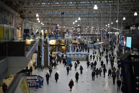 The morning rush-hour at Waterloo railway station in London.