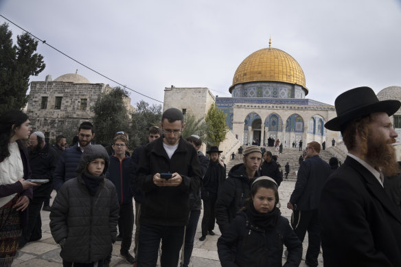 Jewish worshippers visit the Temple Mount at the al-Aqsa Mosque compound.