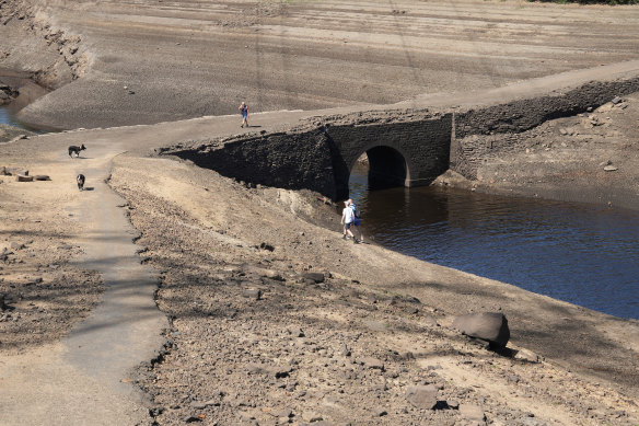 Low water levels at Baitings Reservoir reveal an ancient pack horse bridge as drought conditions continue in the heatwave on August  in Ripponden, United Kingdom. 