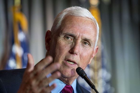 Former Vice President Mike Pence  speaks in the Madison Building of the Library of Congress in February.