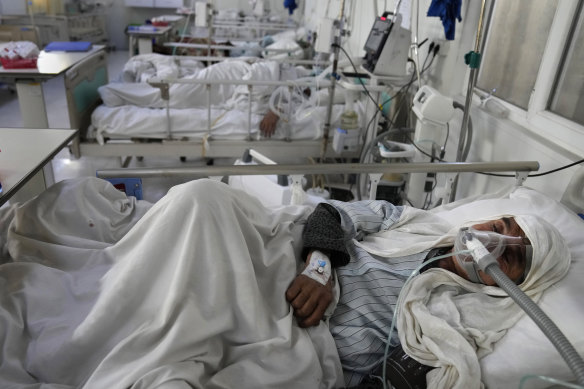 An Afghan COVID patient is treated in ICU in Kabul.