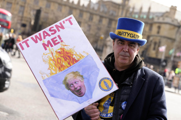 A protester near the British Parliament on Wednesday.